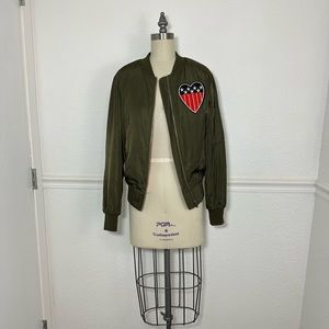 Olive Bomber Jacket With American Flag Patches Size Small